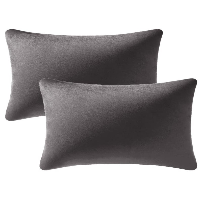 DEZENE Throw Pillow Covers 12x20 Dark-Grey: 2 Pack Cozy Soft Velvet Rectangular Decorative Pillow Cases for Farmhouse Home Decor - Image 1
